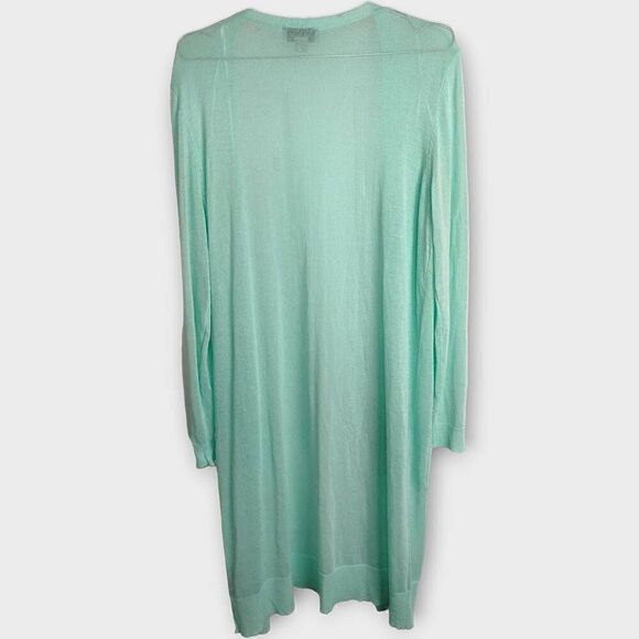 Charlie Paige Womens Cardigan Sz Large Aqua Long‎ Linen Coastalcore Athleisure - Picture 10 of 10